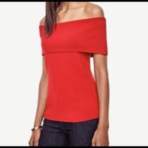 Ann Taylor Red Off Shoulder Knit Top